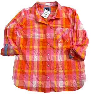 NWT Nautica Sangria Plaid Button Down shirt Women’s L
